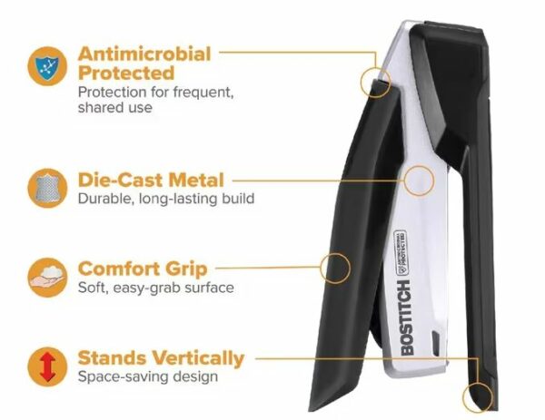 Stapler Bostitch Inpower Premium 28 Sheet Silver Black Light Touch - Image 2