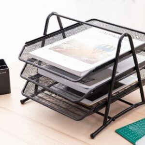 Deli Document Tray 3 Tier Mesh Black Includes Stand