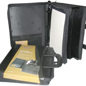 Waterville Double Zip A4 3 O 35mm ring Black Compendium Leather with retractable handles