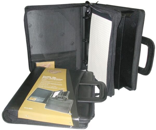 Waterville Double Zip A4 3 O 35mm ring Black Compendium Leather with retractable handles