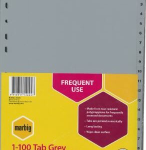 Marbig Divider 1-100 Tab Grey Polypropylene