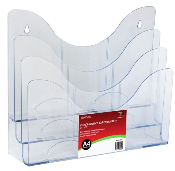 Deflecto A4 Document Organiser 3 Tier Clear Landscape Stands Up or Wall mount