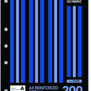 Olympic Reinforced Loose Leaf Refills A4. 297X210MM Punched 7 Holes Pack 200 Ruled 7MM