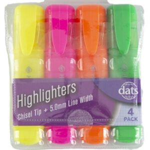 Dats Highlighter Transparent Barrel Pack 4 Chisel Tip