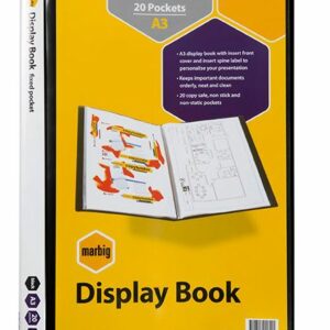 Marbig Non Refillable Insertable Display Book A3 Black 20 Pockets