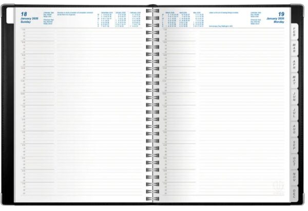 Upward A4 Day To A Page 2026 Black Pu Deluxe Wiro Diary Monthly Tabbed 9242-26 x 2 Only Clearance - Image 2