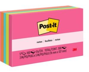 Post It Notes Ultra Colours 655-5Uc 73X 127MM Pack 5 100 Sheet Pads