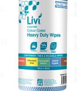Commercial Cleaning Heavy Duty Wipes Livi Essentials Blue 90 Sheet 40 Metre Box 4 Rolls