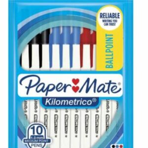 Pen Papermate Ballpoint Kilometrico Med Assorted Red, Blue & Black 10Pk