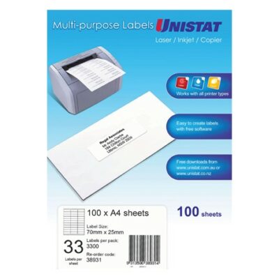 Avery White Unistat Laser/Inkjet/Copier Labels-33/Sheet 70 X 25 MM PKT ...