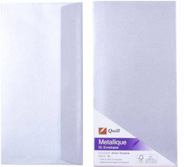 Envelopes Quill Dl Metallique Silver 120Gsm Pack 10
