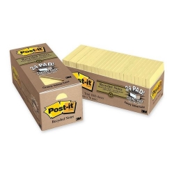 Post It Notes Yellow Cabinet Pack 100% Recycled 654R-24Cp-Cy 76X76MM Yellow PKT 24