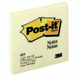 Post It Canary Yellow 654 76X76MM Each 100 Sheets Per Pad
