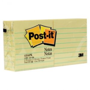 Post It Notes Lined Canary Yellow 630 76X76MM 100 Sheets Per Pad
