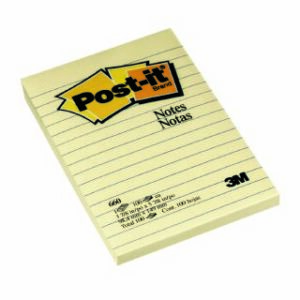 Post It Notes Lined Canary Yellow 660 98X149MM 100 Sheets Per Pad