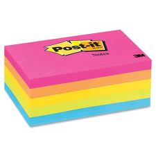 Post It Notes Neon Colours 655-5Pk 73X 127MM Pack/5 1 Pad Of Citrus, Green , Orange, Pink & Turquoise