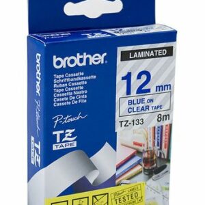 Brother 12MM X 8 Metre Blue On Clear Labelling Cassette Tape