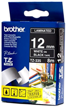 Brother 12MM White Text On Black Tape - 8 Metres Tze-335