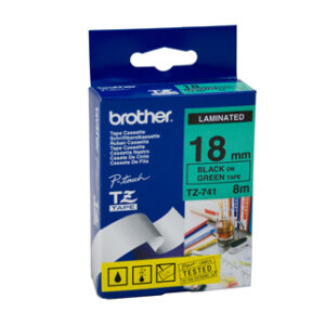 Brother 18MM Black Text On Green Tape - 8 Metres