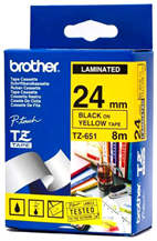Brother 24MM Black Text On Yellow Tape - 8 Metres