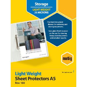 Marbig A5 Copysafe Clear Plastic Pocket Sheet Protectors Box 100 Light Weight 35 Mic