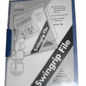 Colby Swingrip Clip A4 Document File Clear front Back Cover Blue