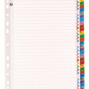 Marbig Reinforced Plastic Tab Coloured Dividers A4 Board 1-31 Tab Set