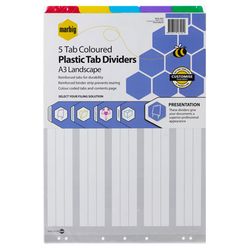 Marbig Plastic Tab Multi Coloured Divider A3 1-5 Landscape