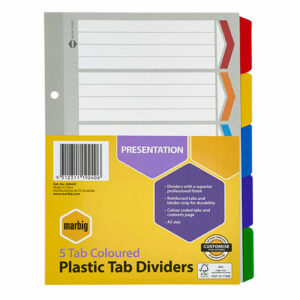 Marbig A5 5 Tab Divider Multi Coloured Polypropylene
