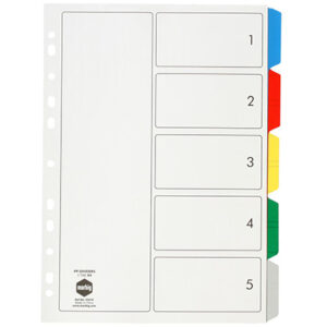 Marbig Multi Coloured Polypropylene Plastic Divider A4 5 Tab Set