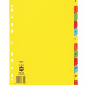 Marbig Manilla Brights A4 Dividers 1-12 Tab Set