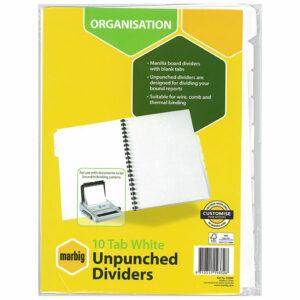 Marbig A4 White Unpunched Divider 10 Tab