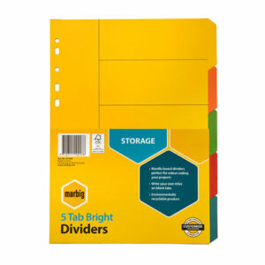 Marbig Manilla Bright Coloured Board A4 Dividers 5 Tab Set