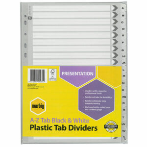 Marbig Reinforced Plastic Tab Black & White Dividers A4 A-Z Tab 35124F