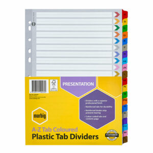 Marbig Reinforced Plastic Tab Coloured Dividers A4 Board A-Z Tab Set