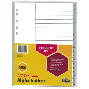 Marbig Alphabetical Pp Plastic Indices A4 Grey A-Z Set