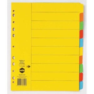 Marbig Extra Wide A4 10 Tab Coloured Board Divider