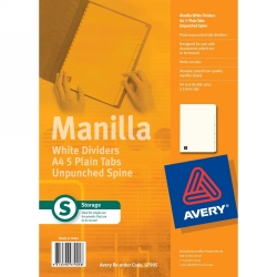 Dividers Avery A4 Unpunched White 5 Tab