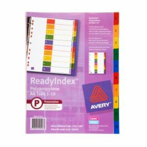 Avery Readyindex Pp Dividers Multi Colour A4 1-10 Tabs L7411-10 Set