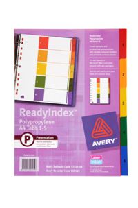 Avery Readyindex Pp Dividers Multi Colour A4 1-5 Tabs L7411-5 Set