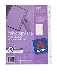 Avery Ready Index Dividers A4 1-12 L7411-12 Set