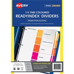 Avery Ready Index Dividers A4 1-5 L7411-5 Set
