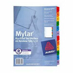 Dividers Avery A4 Mylar Printed Rainbow Tab 1-12