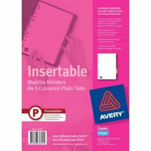 Avery 85791 L7430-5 Dividers A4 White Coloured Insertable Tabs Wizard