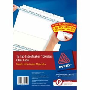 Avery Indexmaker Dividers A4 With Easy Apply Labels 12 Tabs Punched L7455-12 Set