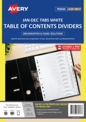 Dividers Avery A4 L7411-12M Pp White Printed Jan-Dec