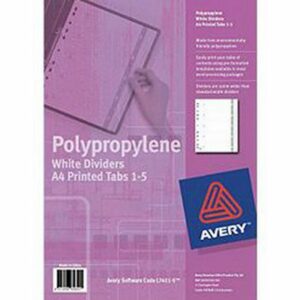 Avery 85605 Polypropylene Divider 1-5 Index Tabs A4 White