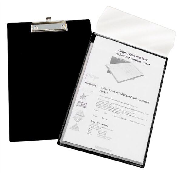 Colby A4 Clipboard With Gusseted Pocket Black Each