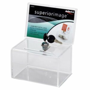 Deflecto A6 Ballot - Donation Box 165MM X 110MM X 205MM Lockable Clear With Header