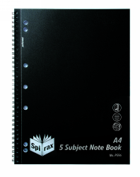 Note Book Spirax P596 Pp 5 Subject Side Opening 250Pg Black